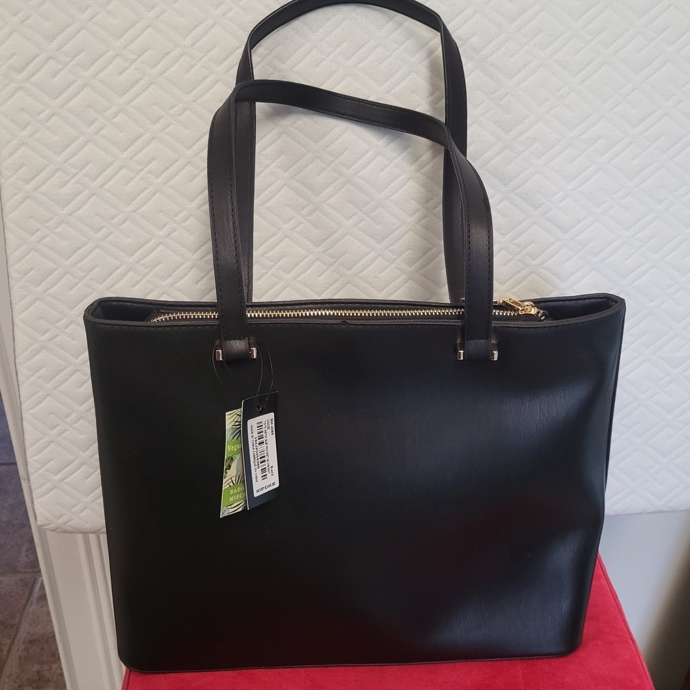 Badgley Mischka Black Tote With Slip Pocket In Front Nwt - Picture 2 of 10